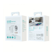 Adaptateur Secteur avec 3 Ports 2 USB-A + 1 USB-C avec Prise intégrée - Devia Smart Series - Blanc — Devia · Smarty Paris 18e